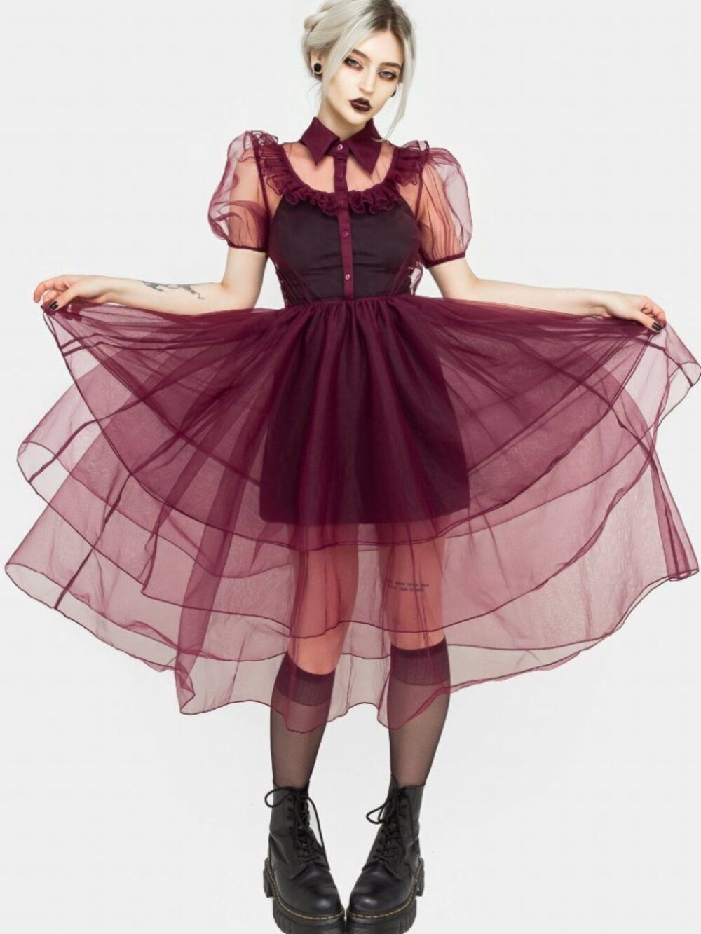 Disturbia Sheer Frill Yoke Gown - Purple